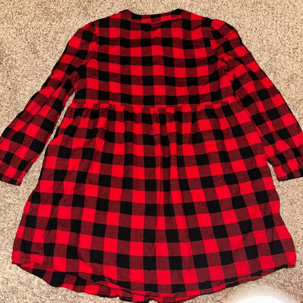 GAP KIDS red and black buffalo check button front DRESS size S 6/7